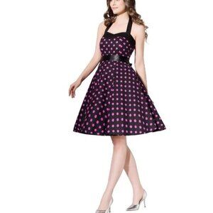 Women's Dress Retro Vintage Swing 1950's Halter polka dot print  black pink